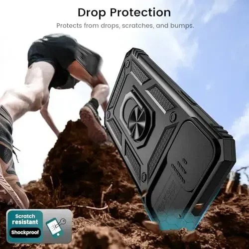 Goton Compatible for iPhone 16e Case with Screen Protector - Slide Camera Cover Protective Phone Case with Ring Stand, Heavy Duty Shockproof Rugged Bumper for iPhone 16e Accessories Black - 5