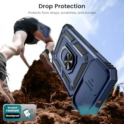 Goton Compatible for iPhone 16e Case with Screen Protector - Slide Camera Cover Protective Phone Case with Ring Stand, Heavy Duty Shockproof Rugged Bumper for iPhone 16e Accessories Blue - 5