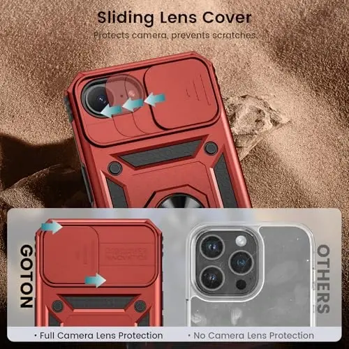 Goton Compatible for iPhone 17e/16e Case with Screen Protector - Slide Camera Cover Protective Phone Case with Ring Stand, Heavy Duty Shockproof Rugged Bumper for iPhone 17 e Accessories Red - 3