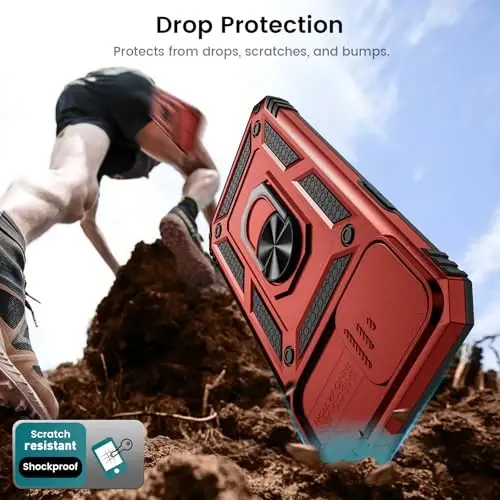 Goton Compatible for iPhone 17e/16e Case with Screen Protector - Slide Camera Cover Protective Phone Case with Ring Stand, Heavy Duty Shockproof Rugged Bumper for iPhone 17 e Accessories Red - 5