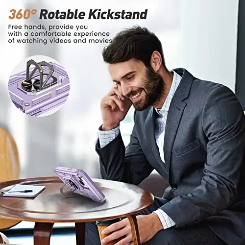 Goton for iPhone 14 Plus Case with Screen Protector - Slide Camera Cover Phone Case with Ring Stand, Heavy Duty Military Grade Shockproof Rugged Bumper for iPhone 14 Plus Accessories Purple - 4