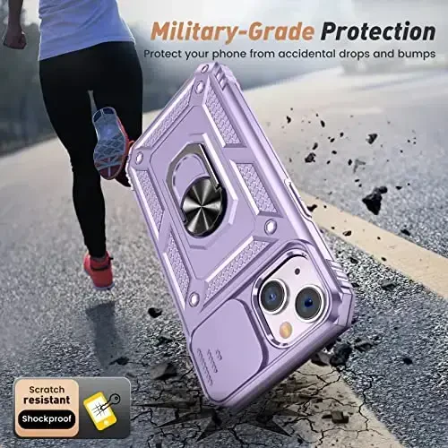 Goton for iPhone 14 Plus G'ilofi Ekran himoyachisi bilan - Kamera qopqog'ini suring, Ring stendli telefon qutisi, Og'ir yukga mo'ljallangan harbiy darajadagi zarbga chidamli mustahkam bamper iPhone 14 Plus aksessuarlari uchun binafsha - 5