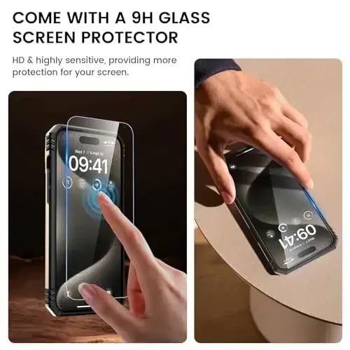 Goton for iPhone 15 Pro Max Case with Screen Protector - Slide Camera Cover Protective Phone Case with Ring Stand, Heavy Duty Shockproof Rugged Bumper for iPhone 15 Promax Accessories Gold - 6