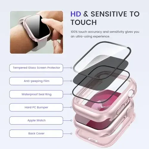 Goton Privacy Waterproof Case Compatible for Apple Watch Screen Protector 41mm Series 9/8/7, Anti Spy Face Cover Back Bumper for iWatch Accessories - 6