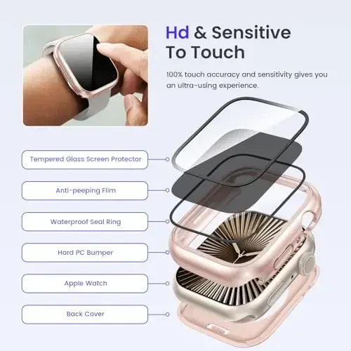 Goton Privacy Waterproof Case Compatible for Apple Watch Screen Protector 46mm 42mm 45mm 44mm 41mm 40mm Ultra 2 49mm SE Series 10 9 8 7 6 5 4, Anti Spy Face Cover Back Bumper for iWatch Accessories - 5