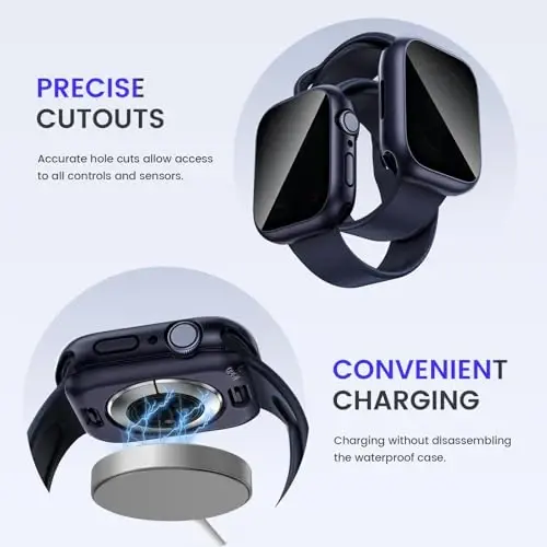 Goton Privacy Waterproof Case Compatible for Apple Watch Screen Protector 46mm 42mm 45mm 44mm 41mm 40mm Ultra 2 49mm SE Series 10 9 8 7 6 5 4, Anti Spy Face Cover Back Bumper for iWatch Accessories - 6