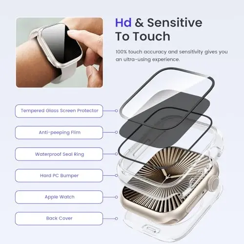 Goton Privacy Waterproof Case Compatible for Apple Watch Series 11/10 Screen Protector 42mm, Anti Spy Face Cover Back Bumper for iWatch Accessories - 5