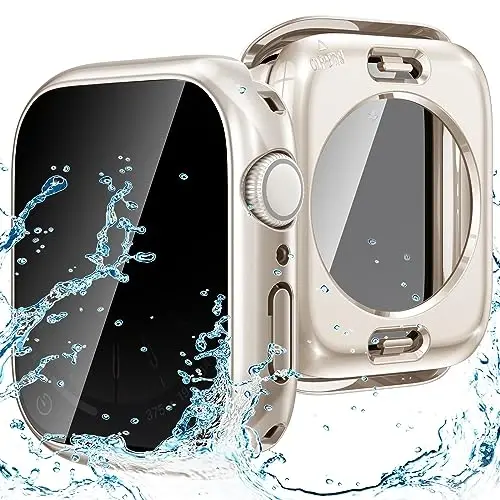 Goton Privacy Waterproof Case Compatible for Apple Watch Screen Protector 45mm Series 9/8/7, Anti Spy Face Cover Back Bumper for iWatch Accessories 