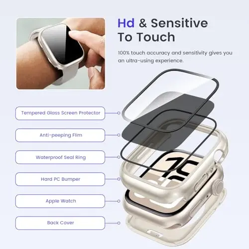 Goton Privacy Waterproof Case Compatible for Apple Watch Series 11/10 Screen Protector 42mm, Anti Spy Face Cover Back Bumper for iWatch Accessories - 7