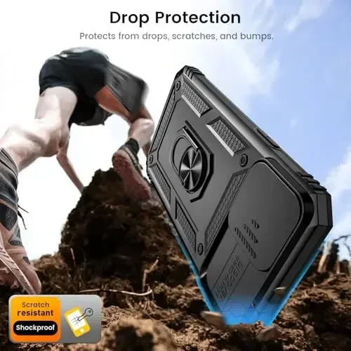 Goton Compatible for iPhone 13 Pro Max Case with Screen Protector - Slide Camera Protective Phone Cover with Ring Stand, Heavy Duty Shockproof Rugged Bumper for 13 ProMax Accessories Black - 5