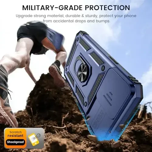Goton for iPhone 15 Pro Max Case with Screen Protector - Slide Camera Cover Protective Phone Case with Ring Stand, Heavy Duty Shockproof Rugged Bumper for iPhone 15 Promax Accessories Blue - 5