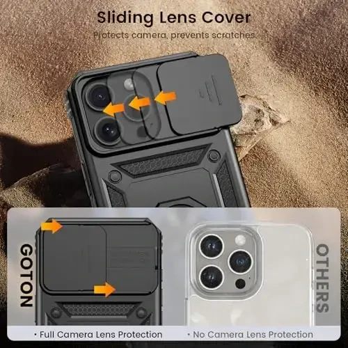 Goton Compatible for iPhone 16 Pro Max Case with Screen Protector - Slide Camera Cover Protective Phone Case with Ring Stand, Heavy Duty Shockproof Rugged Bumper for iPhone 16 Promax Accessories - 6
