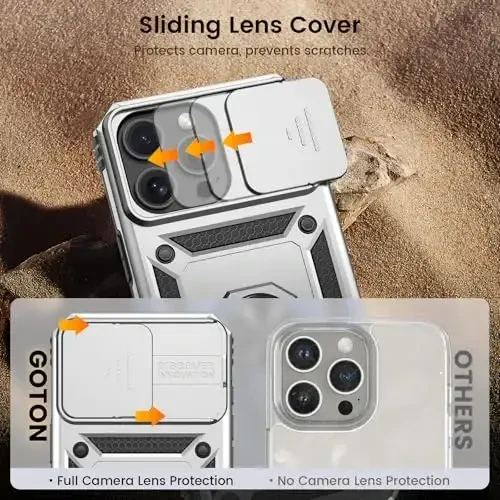 Goton iPhone 16 Pro Max uchun mos keladigan g'ilof, ekran himoyachisi bilan - Slayd kamerali qopqoqli himoya telefon g'ilofi, halqali tirgakli, zarbaga chidamli, iPhone 16 Promax aksessuarlari uchun. - 6