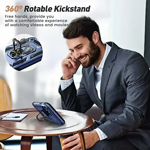 Goton Only for iPhone 14 Pro Max Case with Screen Protector - Slide Camera Cover with Ring Stand, Heavy Duty Military Grade Shockproof Rugged Accessories for iPhone 14Promax Blue - 4