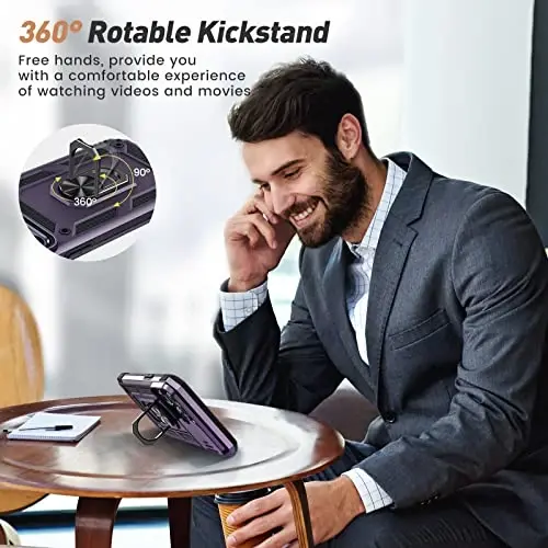 Goton Only for iPhone 14 Pro Max Case with Screen Protector - Slide Camera Cover with Ring Stand, Heavy Duty Military Grade Shockproof Rugged Accessories for iPhone 14Promax Dark Purple - 4