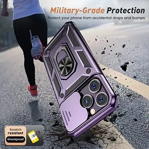 Goton Only for iPhone 14 Pro Max Case with Screen Protector - Slide Camera Cover with Ring Stand, Heavy Duty Military Grade Shockproof Rugged Accessories for iPhone 14Promax Dark Purple - 5