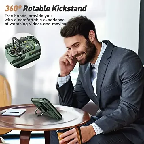 Goton Only for iPhone 14 Pro Max Case with Screen Protector - Slide Camera Cover with Ring Stand, Heavy Duty Military Grade Shockproof Rugged Accessories for iPhone 14Promax Green - 4