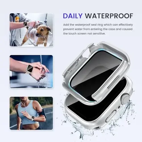 Goton Privacy Suv o'tkazmaydigan g'ilof Apple Watch Screen Protector 41mm Series 9/8/7 bilan mos keladi, iWatch Accessories uchun Anti Spy Face Cover Back Bumper - 4