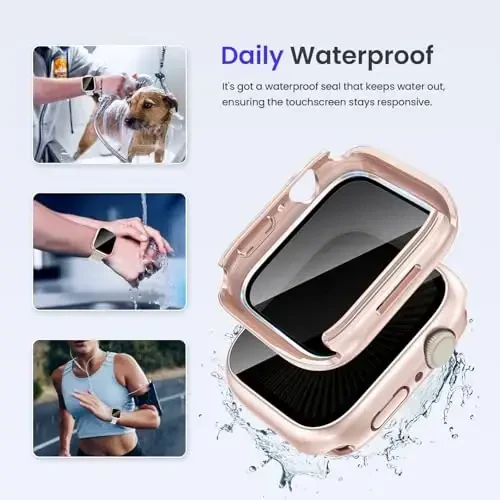 Goton Privacy Waterproof Case Apple Watch Screen Protector 46mm 42mm 45mm 44mm 41mm 40mm Ultra 2 49mm SE Series 10 9 8 7 6 5 4 bilan mos keladi, iWatch Accessories uchun Anti Spy Face Cover Back Bumper - 3