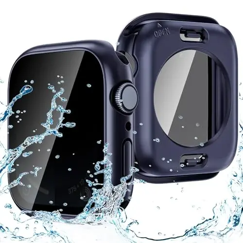 Goton Privacy Waterproof Case Compatible for Apple Watch Screen Protector 44mm Series 6/5/4, SE 3/2/1, Anti Spy Face Cover Back Bumper for iWatch Accessories 