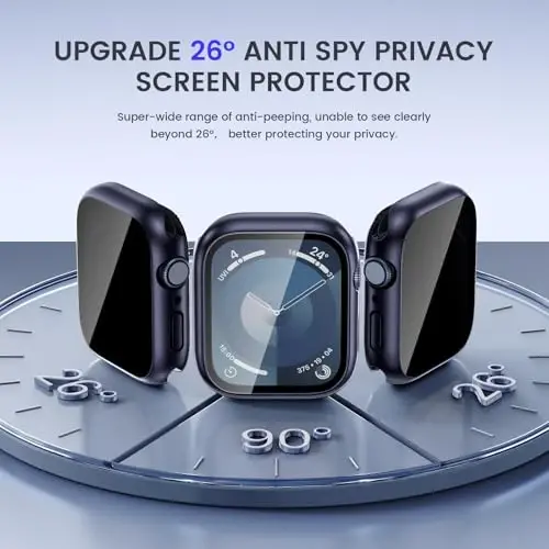 Goton Privacy Waterproof Case Compatible for Apple Watch Screen Protector 44mm Series 6/5/4, SE 3/2/1, Anti Spy Face Cover Back Bumper for iWatch Accessories - 3