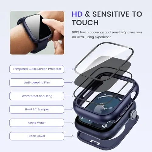 Goton Privacy Waterproof Case Compatible for Apple Watch Screen Protector 44mm Series 6/5/4, SE 3/2/1, Anti Spy Face Cover Back Bumper for iWatch Accessories - 4