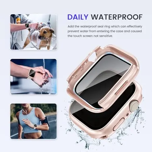 Goton Privacy Waterproof Case Apple Watch Screen Protector 46mm 42mm 45mm 44mm 41mm 40mm Ultra 2 49mm SE Series 10 9 8 7 6 5 4 uchun mos, Anti Spy Face Cover iWatch Accessories uchun orqa bamper - 5