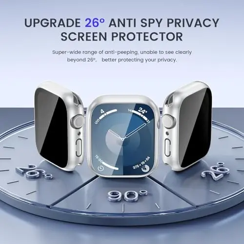 Goton Privacy Waterproof Case Apple Watch Screen Protector 46mm 42mm 45mm 44mm 41mm 40mm Ultra 2 49mm SE Series 10 9 8 7 6 5 4 uchun mos, Anti Spy Face Cover iWatch Accessories uchun orqa bamper - 3