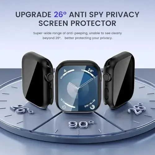 Goton Privacy Waterproof Case Apple Watch Screen Protector 46mm 42mm 45mm 44mm 41mm 40mm Ultra 2 49mm SE Series 10 9 8 7 6 5 4 uchun mos, Anti Spy Face Cover iWatch Accessories uchun orqa bamper - 4