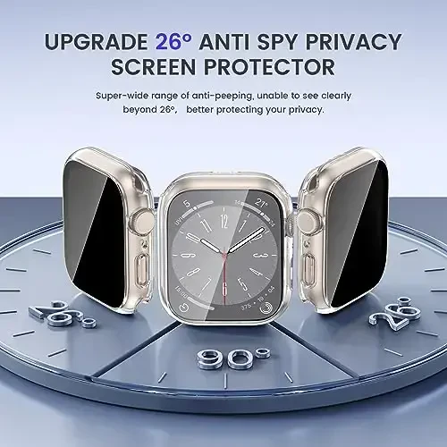 Goton Privacy Waterproof Case Apple Watch Screen Protector 46mm 42mm 45mm 44mm 41mm 40mm Ultra 2 49mm SE Series 10 9 8 7 6 5 4 uchun mos, iWatch Accessories uchun Anti Spy Face Cover Back Bumper - 4