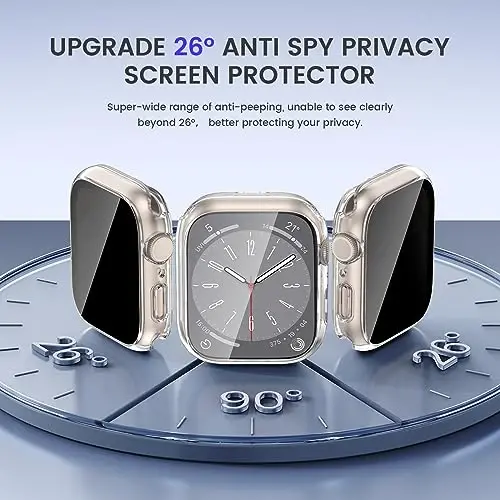 Goton Privacy Waterproof Case Apple Watch Screen Protector 46mm 42mm 45mm 44mm 41mm 40mm Ultra 2 49mm SE Series 10 9 8 7 6 5 4 uchun mos, iWatch Accessories uchun Anti Spy Face Cover Back Bumper - 3