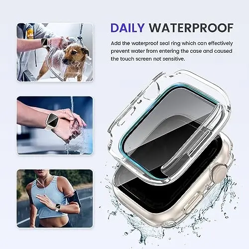 Goton Privacy Waterproof Case Apple Watch Screen Protector 46mm 42mm 45mm 44mm 41mm 40mm Ultra 2 49mm SE Series 10 9 8 7 6 5 4 uchun mos, iWatch Accessories uchun Anti Spy Face Cover Back Bumper - 4