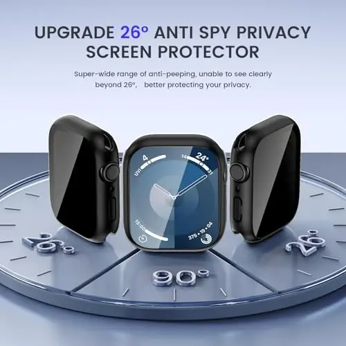 Goton Privacy Waterproof Case Apple Watch Screen Protector 46mm 42mm 45mm 44mm 41mm 40mm Ultra 2 49mm SE Series 10 9 8 7 6 5 4 uchun mos, iWatch Accessories uchun Anti Spy Face Cover Back Bumper - 4