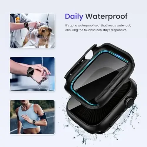 Goton Privacy Waterproof Case Apple Watch Screen Protector 46mm 42mm 45mm 44mm 41mm 40mm Ultra 2 49mm SE Series 10 9 8 7 6 5 4 uchun mos, iWatch Accessories uchun Anti Spy Face Cover Back Bumper - 3