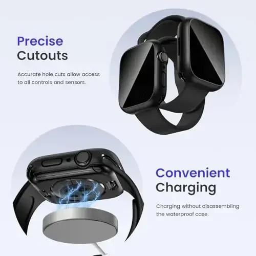 Goton Privacy Waterproof Case Apple Watch Screen Protector 46mm 42mm 45mm 44mm 41mm 40mm Ultra 2 49mm SE Series 10 9 8 7 6 5 4 uchun mos, iWatch Accessories uchun Anti Spy Face Cover Back Bumper - 6