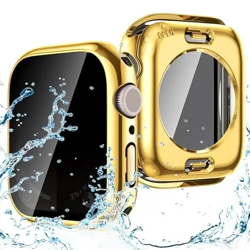 Goton Privacy Waterproof Case Compatible for Apple Watch Screen Protector 44mm Series 6/5/4, SE 3/2/1, Anti Spy Face Cover Back Bumper for iWatch Accessories 