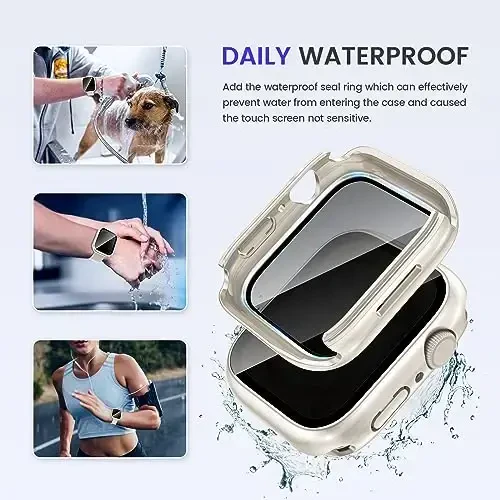 Goton Privacy Waterproof Case Apple Watch Screen Protector 46mm 42mm 45mm 44mm 41mm 40mm Ultra 2 49mm SE Series 10 9 8 7 6 5 4 uchun mos, iWatch aksessuarlari uchun Anti Spy Face Cover Back Bumper - 5