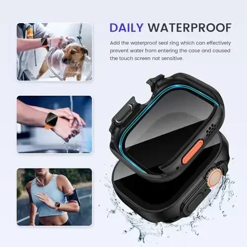 Goton Privacy Waterproof Case Apple Watch Screen Protector 46mm 42mm 45mm 44mm 41mm 40mm Ultra 2 49mm SE Series 10 9 8 7 6 5 4 uchun mos, iWatch Aksessuarlari uchun Anti Spy Face Cover Back Bumper - 4