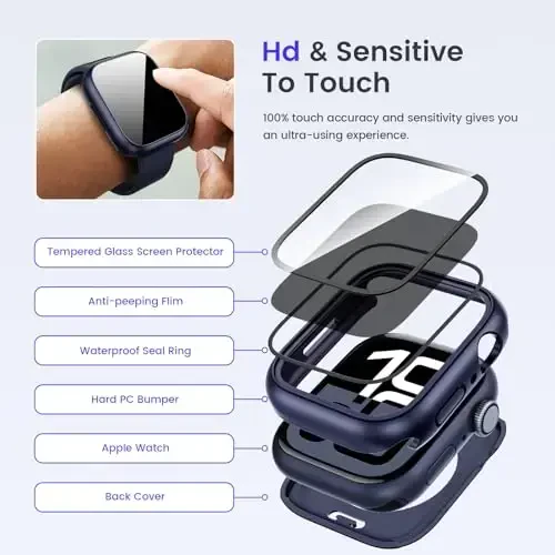 Goton Privacy Waterproof Case Apple Watch Series 11/10 Screen Protector 46mm bilan mos keladi, Anti Spy Face Cover iWatch Accessories uchun orqa bamper - 7