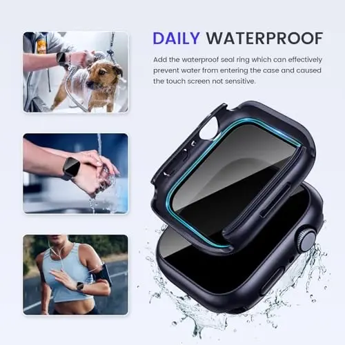 Goton Privacy Waterproof Case Compatible for Apple Watch Screen Protector 40mm Series 6/5/4, SE 3/2/1, Anti Spy Face Cover Back Bumper for iWatch Accessories - GOTON (1)