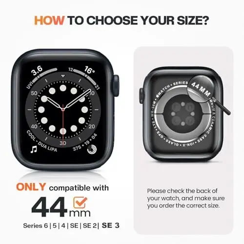 Goton Privacy Waterproof Case Compatible for Apple Watch Screen Protector 44mm Series 6/5/4, SE 3/2/1, Anti Spy Face Cover Back Bumper for iWatch Accessories 