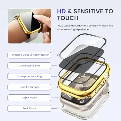 Goton Privacy Waterproof Case Compatible for Apple Watch Screen Protector 44mm Series 6/5/4, SE 3/2/1, Anti Spy Face Cover Back Bumper for iWatch Accessories - 4