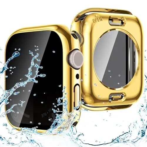 Goton Privacy Waterproof Case Compatible for Apple Watch Screen Protector 44mm Series 6/5/4, SE 3/2/1, Anti Spy Face Cover Back Bumper for iWatch Accessories 