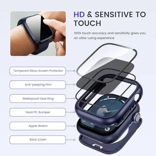 Goton Privacy Waterproof Case Compatible for Apple Watch Screen Protector 44mm Series 6/5/4, SE 3/2/1, Anti Spy Face Cover Back Bumper for iWatch Accessories - 4