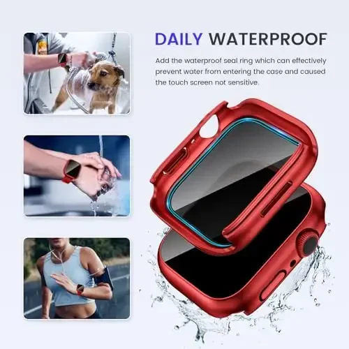Goton Privacy Waterproof Case Compatible for Apple Watch Screen Protector 46mm 42mm 45mm 44mm 41mm 40mm Ultra 2 49mm SE Series 10 9 8 7 6 5 4, Anti Spy Face Cover Back Bumper for iWatch Accessories - 4