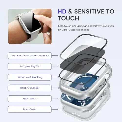 Goton Privacy Waterproof Case Compatible for Apple Watch Screen Protector 46mm 42mm 45mm 44mm 41mm 40mm Ultra 2 49mm SE Series 10 9 8 7 6 5 4, Anti Spy Face Cover Back Bumper for iWatch Accessories - 6