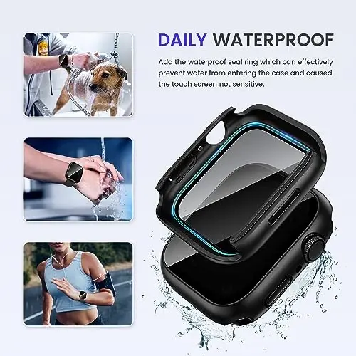 Goton Privacy Waterproof Case Compatible for Apple Watch Screen Protector 46mm 42mm 45mm 44mm 41mm 40mm Ultra 2 49mm SE Series 10 9 8 7 6 5 4, Anti Spy Face Cover Back Bumper for iWatch Accessories - 5