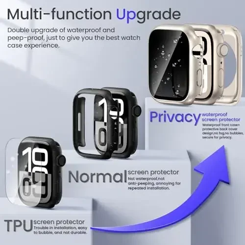 Goton Privacy Waterproof Case Compatible for Apple Watch Series 11/10 Screen Protector 42mm, Anti Spy Face Cover Back Bumper for iWatch Accessories - 3