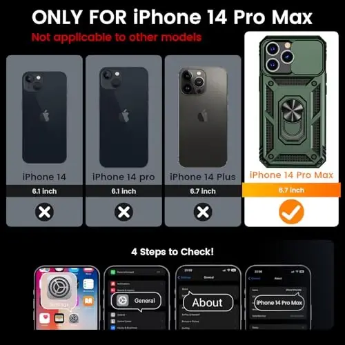 Goton Only for iPhone 14 Pro Max Case with Screen Protector - Slide Camera Cover with Ring Stand, Heavy Duty Military Grade Shockproof Rugged Accessories for iPhone 14Promax Green - 2