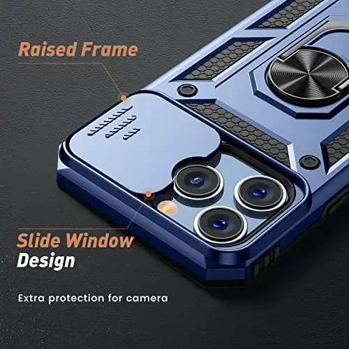 Goton Only for iPhone 14 Pro Max Case with Screen Protector - Slide Camera Cover with Ring Stand, Heavy Duty Military Grade Shockproof Rugged Accessories for iPhone 14Promax Blue - 3